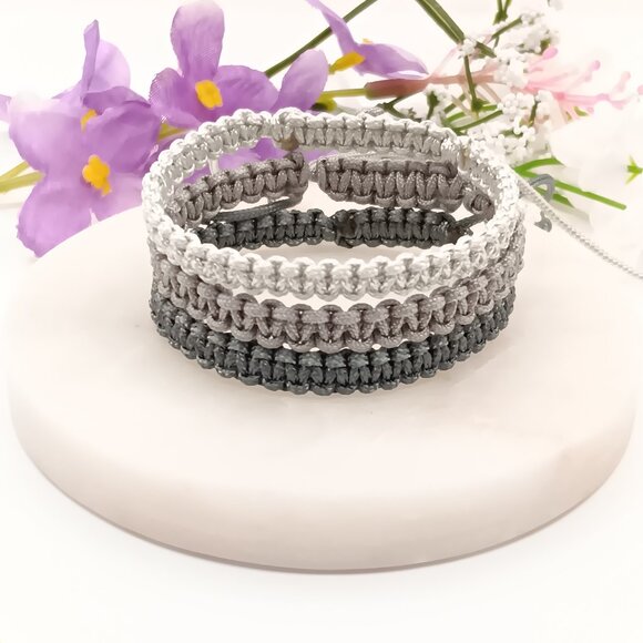Macrame Cord Bracelet โ Gray Shades | Waterproof & Adjustable - Picture 5 of 14
